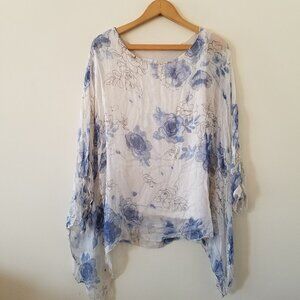 Dolce Ragazza floral silk Italy dolman sleeve blouse M